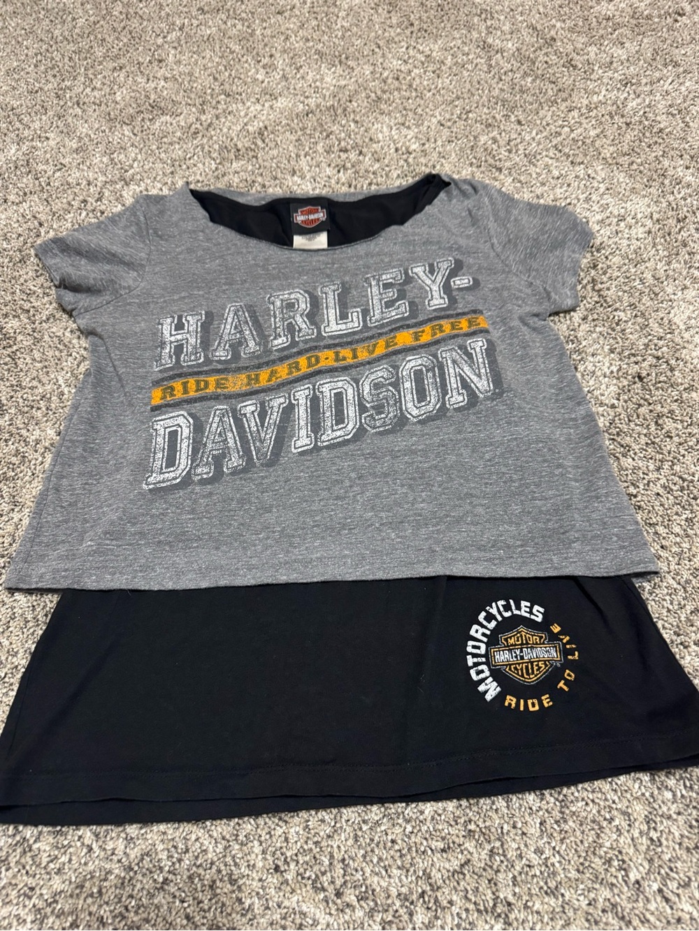Harley-Davidson Gray & Black Layered Logo Tee with Yellow Stripe